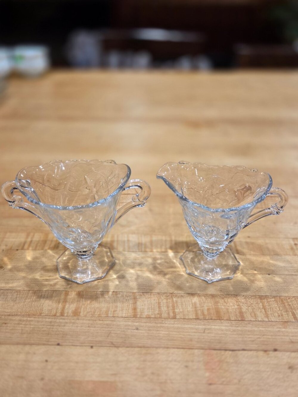 Vintage Heisey Glass Waverly Etched Creamer and Sugar Bowl Set